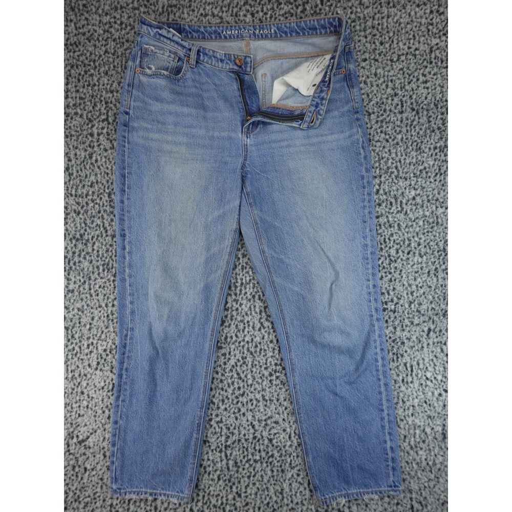 American Eagle Mom Jean Women 12 Blue High Rise Distressed Tapered Denim Pants